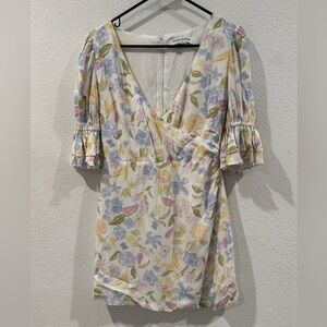 Charlie Holiday White Floral Novelty Fruit Surplice Neckline Mini Dress Size 4